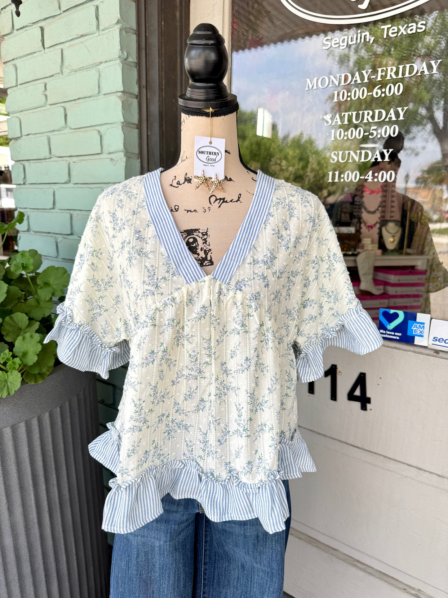 Jasper Ruffle Blue Top