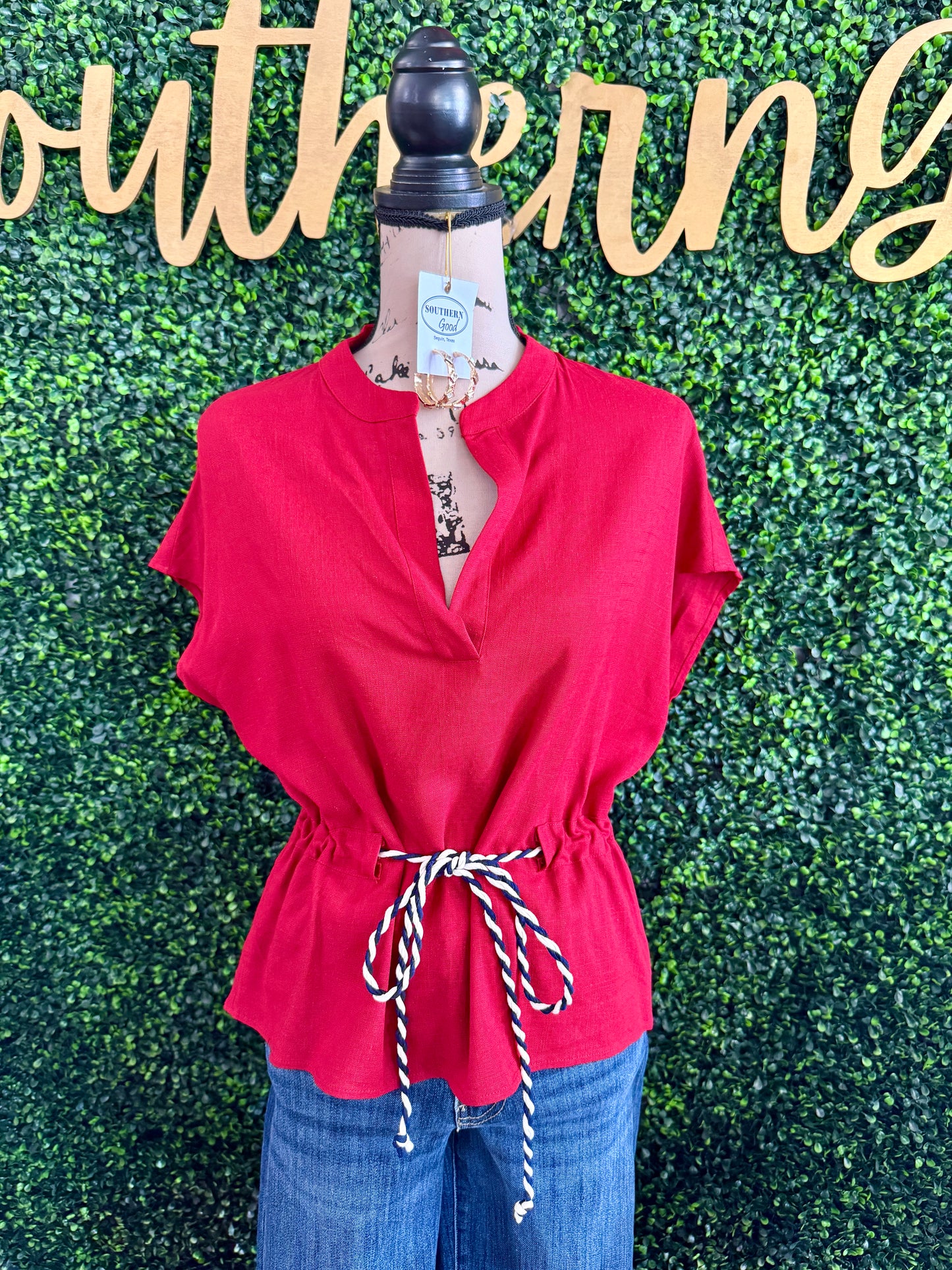 Maye Red Linen Top