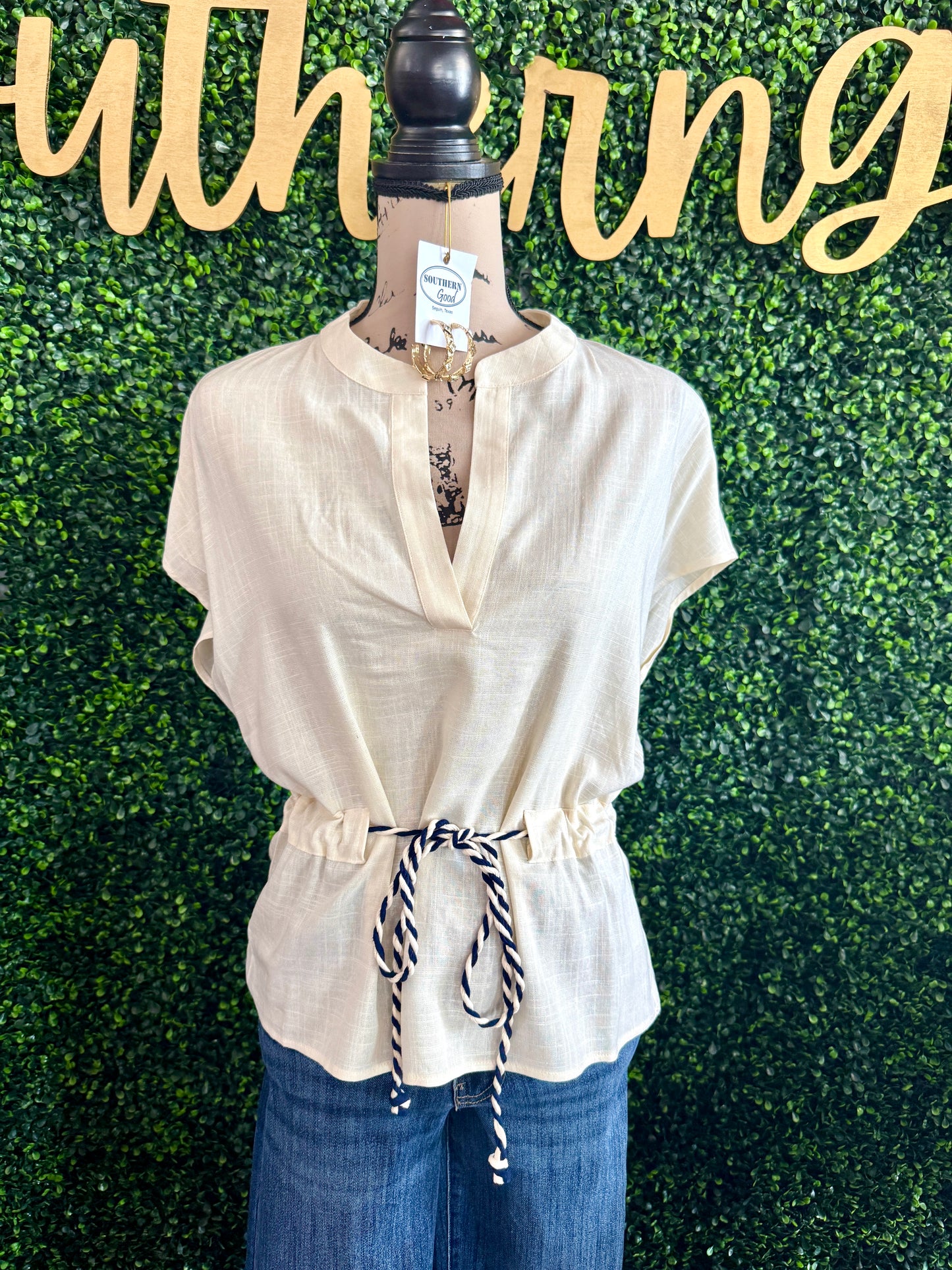 Maye Ivory Linen Top
