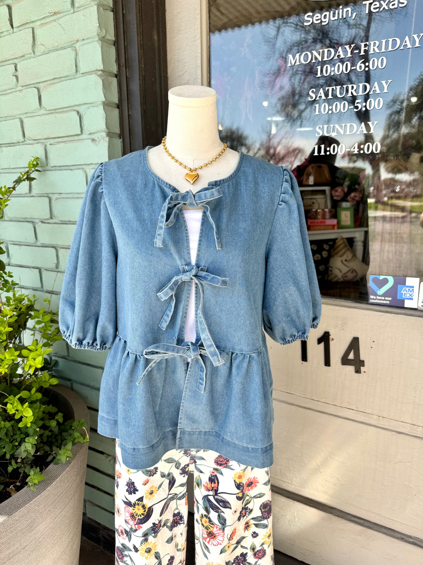 Celine Denim Bow Tie Top