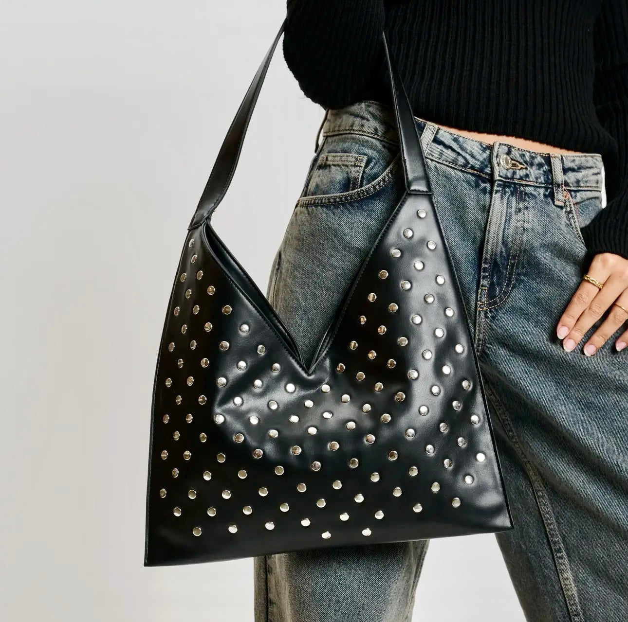 Tori Studded Black Tote