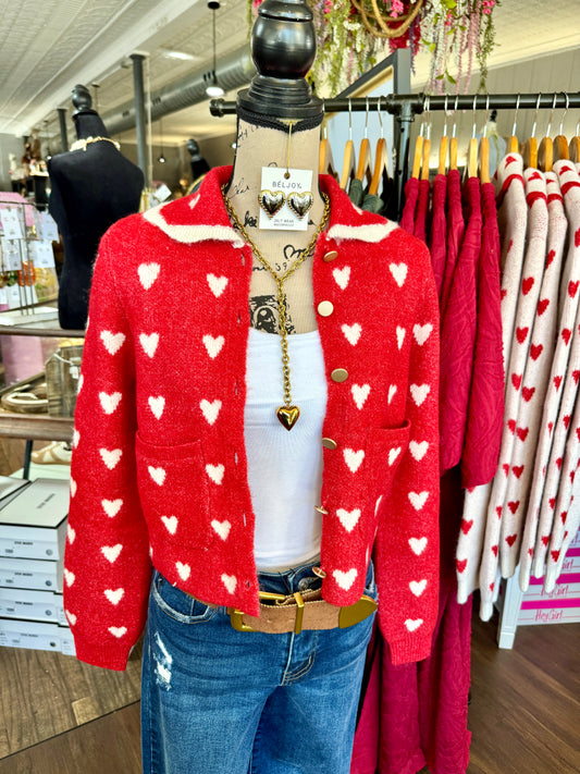 Rosie Hearts Red Cardi