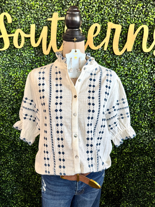 Rows Of Embroidery Top