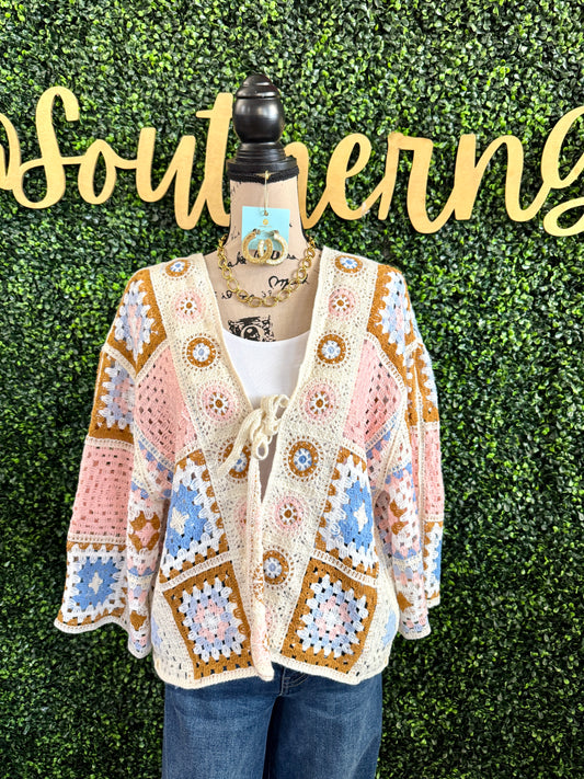 Rochelle Pink Crochet Cardi