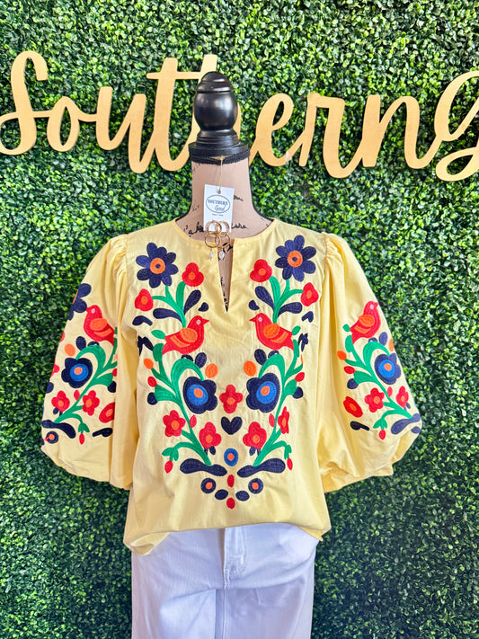 Aston Embroidered Yellow Top