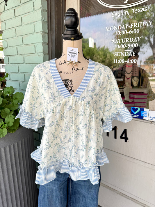 Jasper Ruffle Blue Top