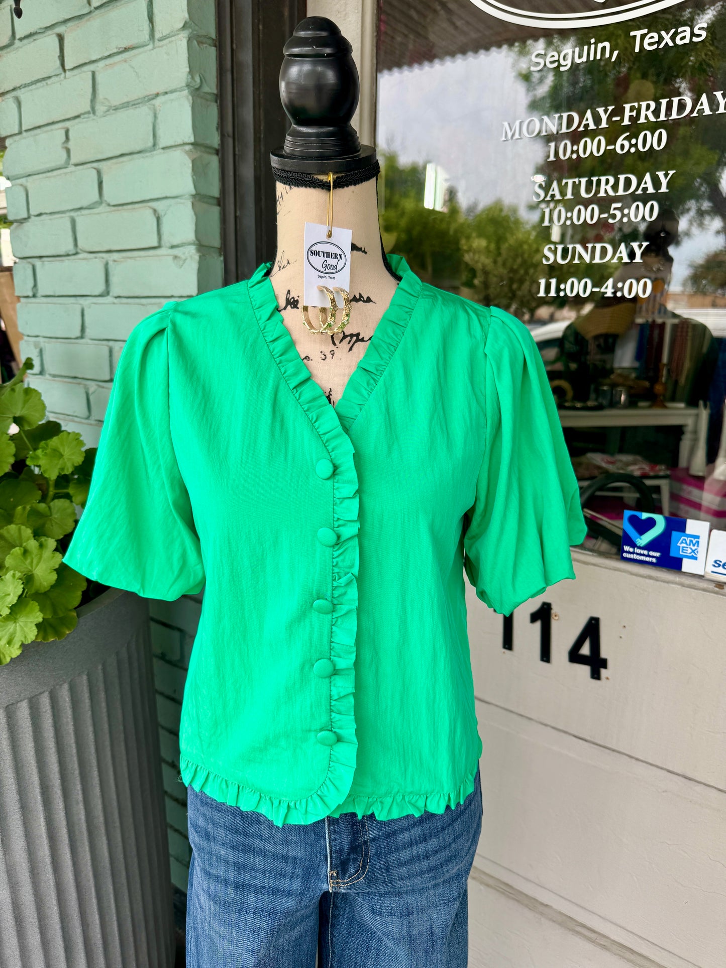Morgan Ruffle Green Top