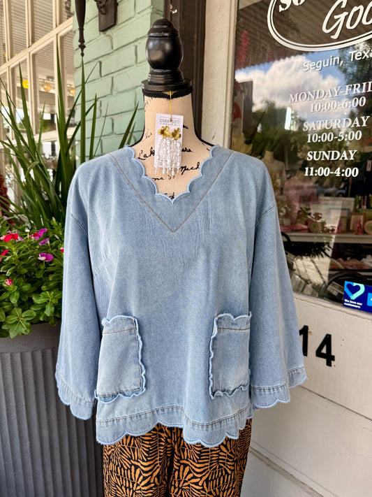 Lizzy Scallop Denim Top