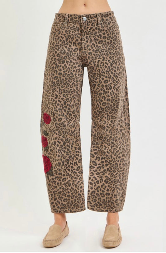 Gia Leopard Barrel Jean