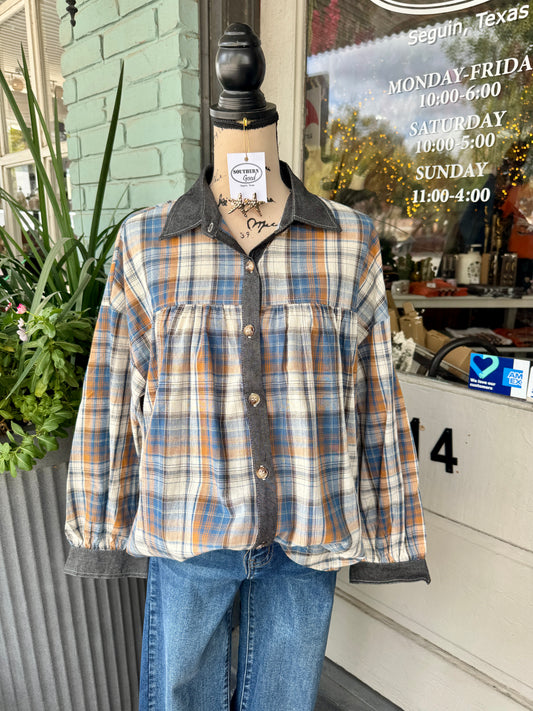 Nadia Denim Plaid Top