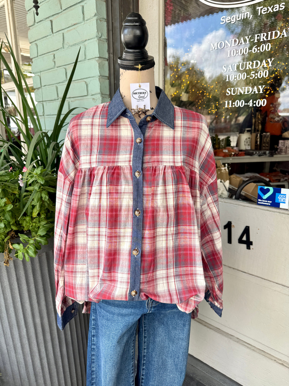 Nadia Red Plaid Top